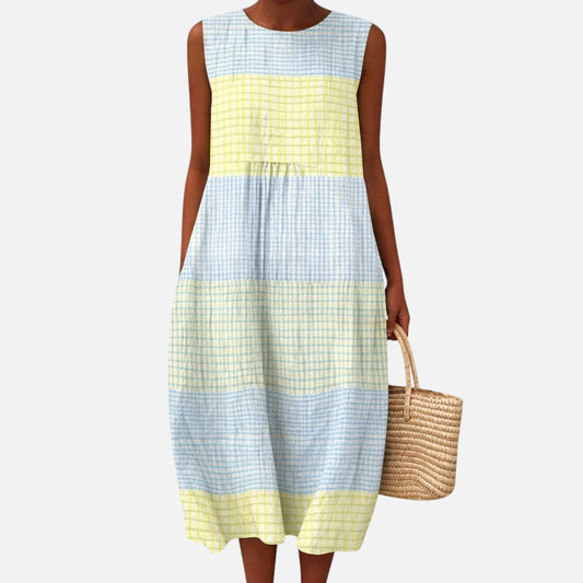 Ivy | Blue & Yellow Check Sleeveless Midi Dress