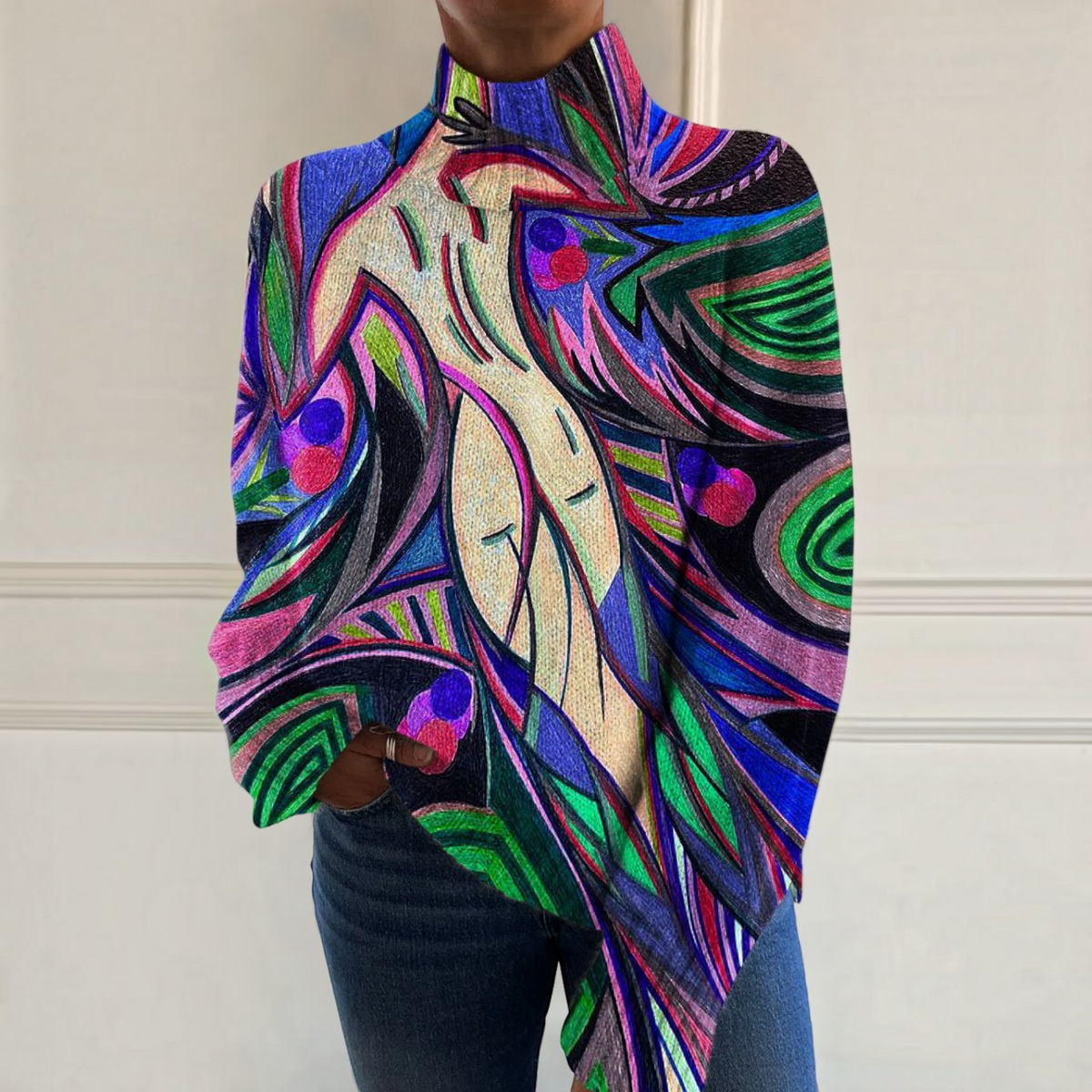 Rachel | Colourful Abstract Roll-Neck Jumper