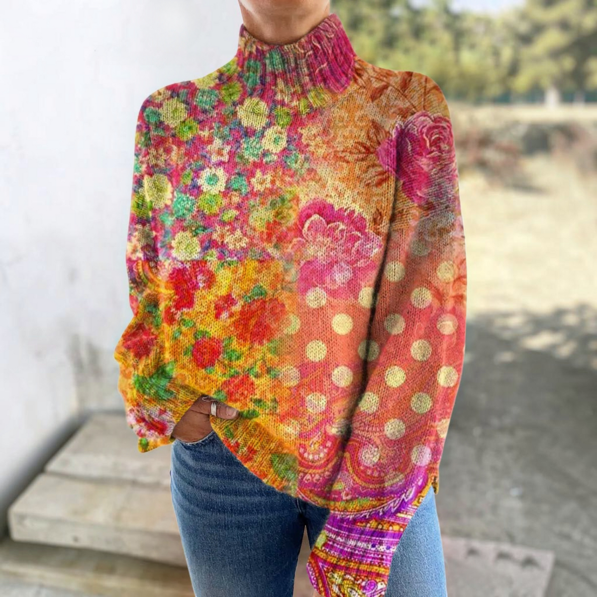Poppy | Floral & Polka Dot Roll-Neck Jumper