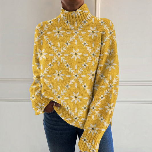 Helen | Mustard Floral Roll-Neck Jumper