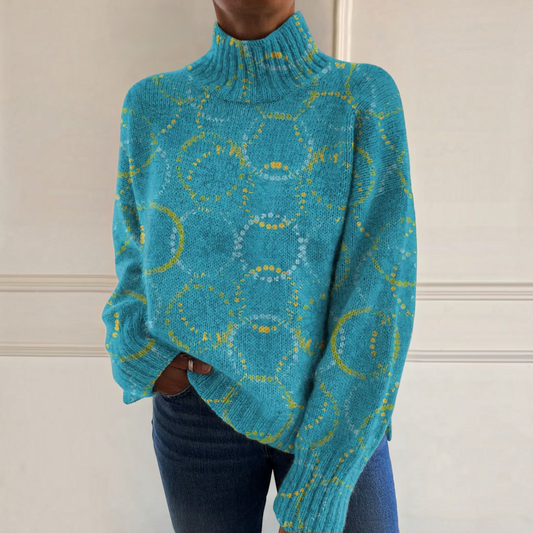 Julie | Turquoise Circle Print Roll-Neck Jumper